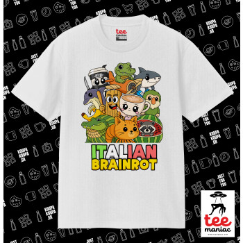 Italian Brainrot friends, Κλασικό T-Shirt, διπλής ραφής, χωρίς πλευρικές ραφές ΛΕΥΚΟ από 100% βαμβάκι. Vegan & OEKO-TEX πιστοποιημένο.
