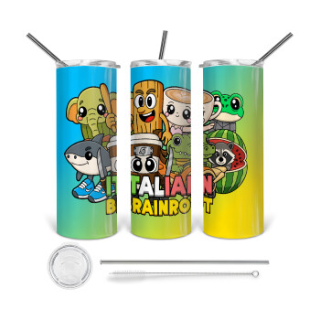 Italian Brainrot friends, Tumbler stainless steel 600ml, with metal straw & cleaning brush