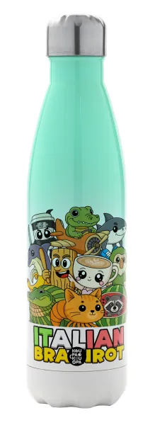 Italian Brainrot friends — Metal mug thermos Green/White (Stainless steel), double wall, 500ml