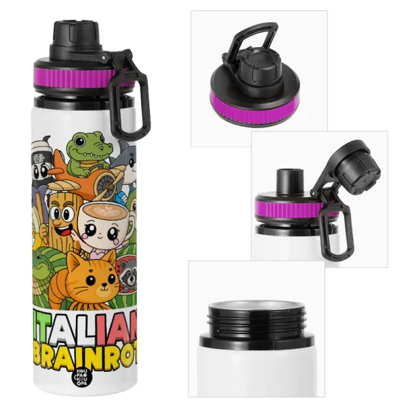 Italian Brainrot friends — Metallic water bottle with safety lid, 850ml aluminum