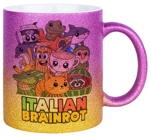 Italian Brainrot friends — Κούπα Χρυσή/Ροζ Glitter, κεραμική, 330ml