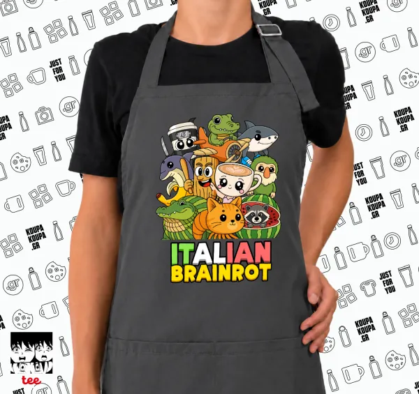 Italian Brainrot friends — GREY Ποδιά μαγειρικής μακριά Σεφ με τσέπες (ΕΝΗΛΙΚΩΝ, ΓΚΡΙ)
