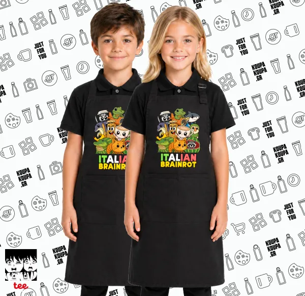 Italian Brainrot friends — Black kids' kitchen apron with 2 pockets (one size, kids)