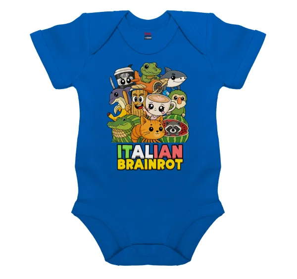 Italian Brainrot friends — Short-sleeve baby bodysuit, cobalt blue, 100% organic cotton