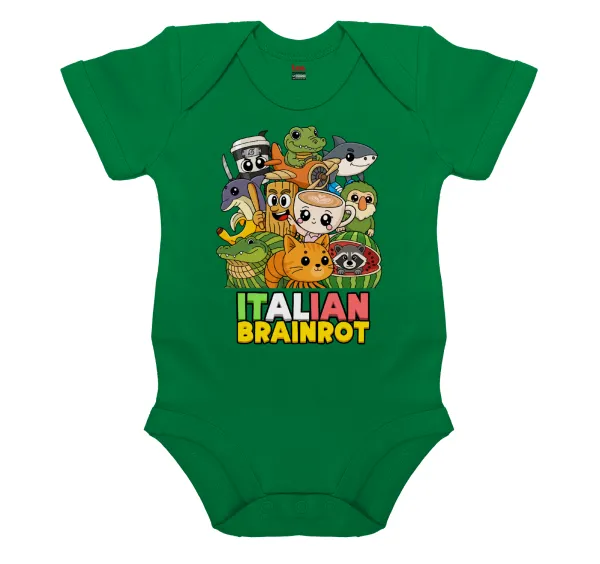 Italian Brainrot friends — Short-sleeve baby bodysuit, GREEN, 100% organic cotton
