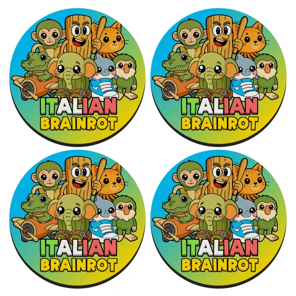 Italian Brainrot friends — SET of 4 round wooden coasters (9cm)