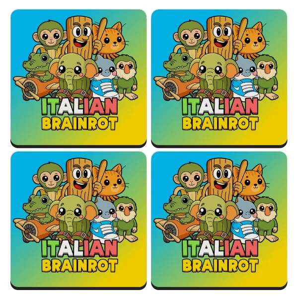 Italian Brainrot friends — Σουβέρ ξύλινα τετράγωνα (9cm)