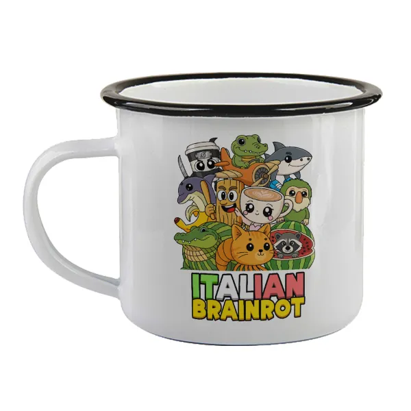 Italian Brainrot friends — Enamel mug with black rim, 360ml