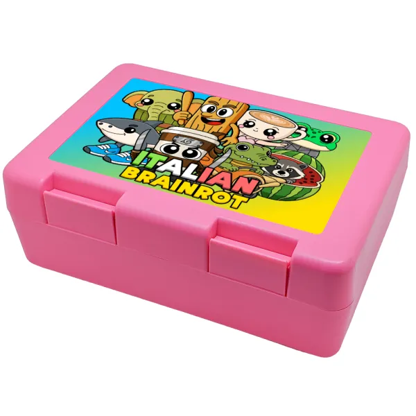 Italian Brainrot friends — Children's cookie container PINK 185x128x65mm (BPA free plastic)