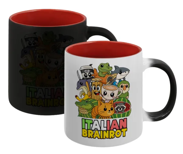 Italian Brainrot friends — Κούπα Μαγική εσωτερικό κόκκινο, κεραμική, 330ml που αλλάζει χρώμα με το ζεστό ρόφημα