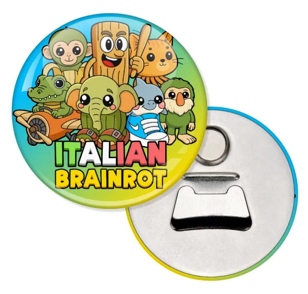 Italian Brainrot friends — Round magnet and beer bottle opener, 5.9cm