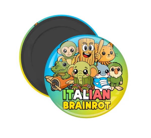 Italian Brainrot friends — Round fridge magnet, 5cm