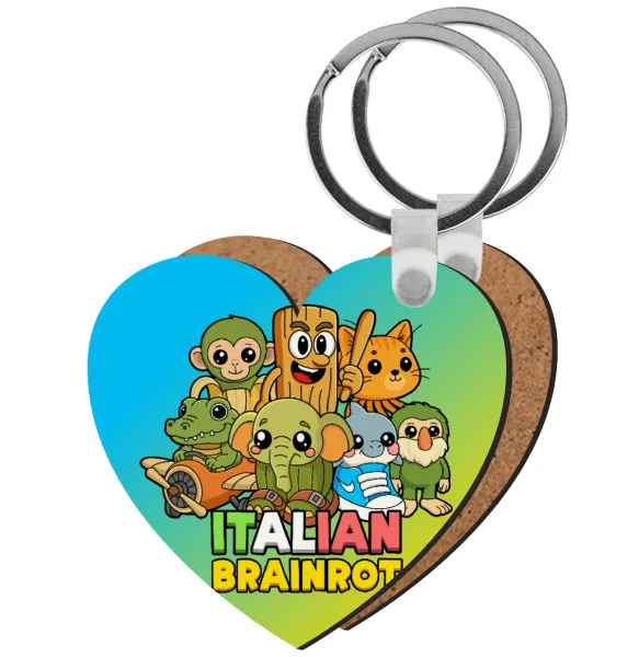 Italian Brainrot friends — Heart wooden MDF keychain