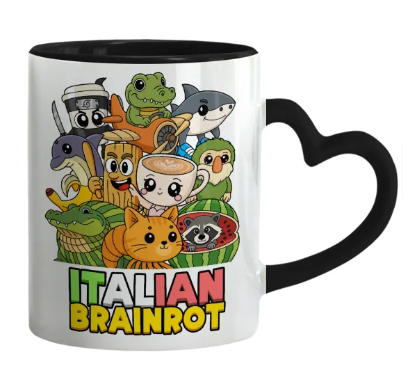 Italian Brainrot friends — Mug heart black handle, ceramic, 330ml