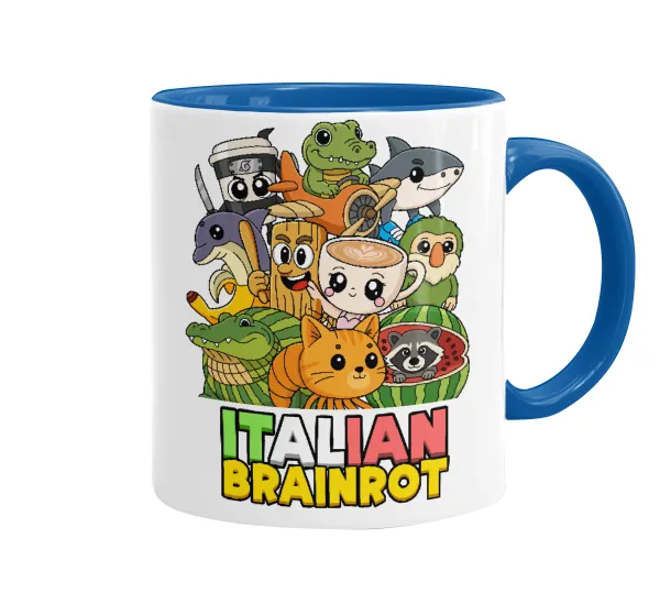Italian Brainrot friends — Κούπα χρωματιστή μπλε, κεραμική, 330ml