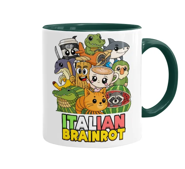 Italian Brainrot friends — Κούπα χρωματιστή πράσινη, κεραμική, 330ml