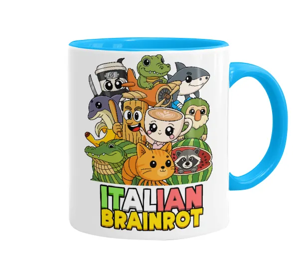 Italian Brainrot friends — Mug colored light blue, ceramic, 330ml