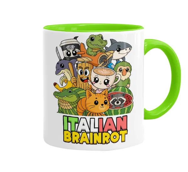 Italian Brainrot friends — Mug colored light green, ceramic, 330ml