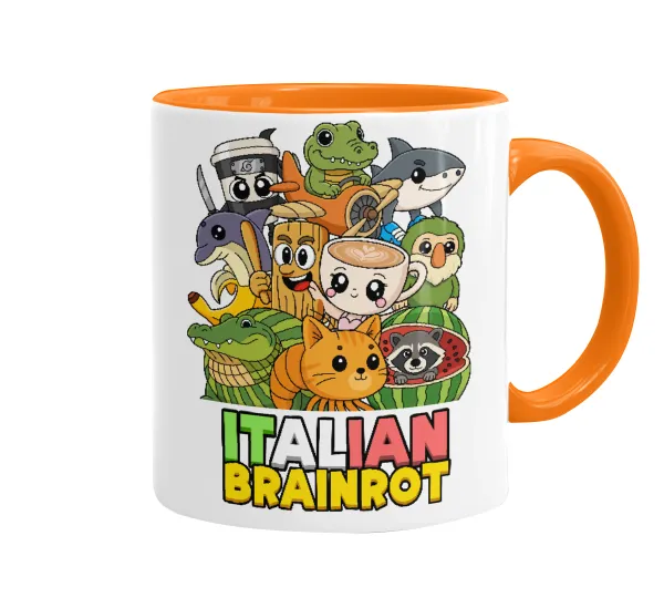 Italian Brainrot friends — Κούπα χρωματιστή πορτοκαλί, κεραμική, 330ml