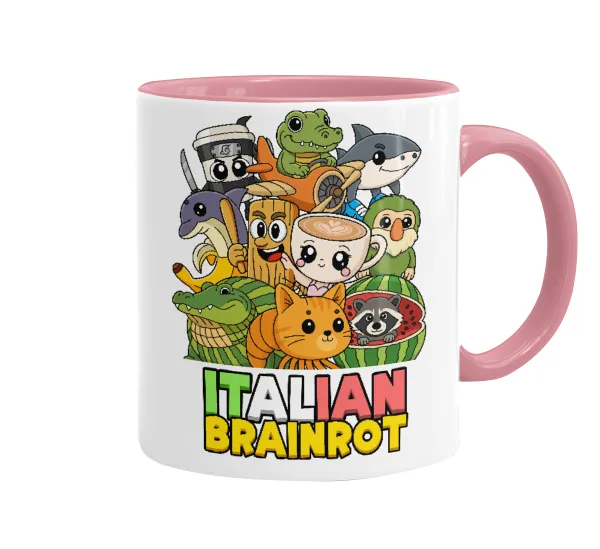 Italian Brainrot friends — Κούπα χρωματιστή ροζ, κεραμική, 330ml