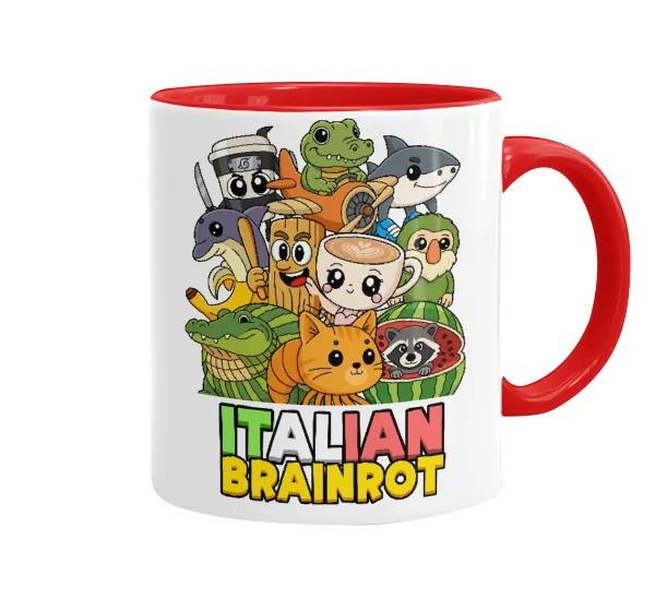 Italian Brainrot friends — Mug colored red, ceramic, 330ml