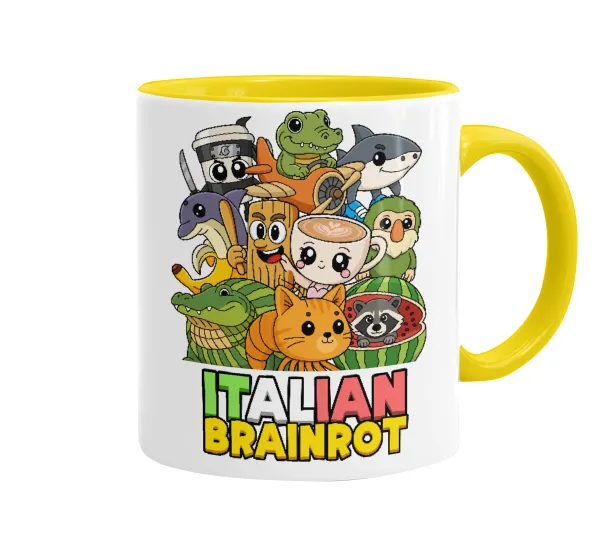 Italian Brainrot friends — Mug colored yellow, ceramic, 330ml