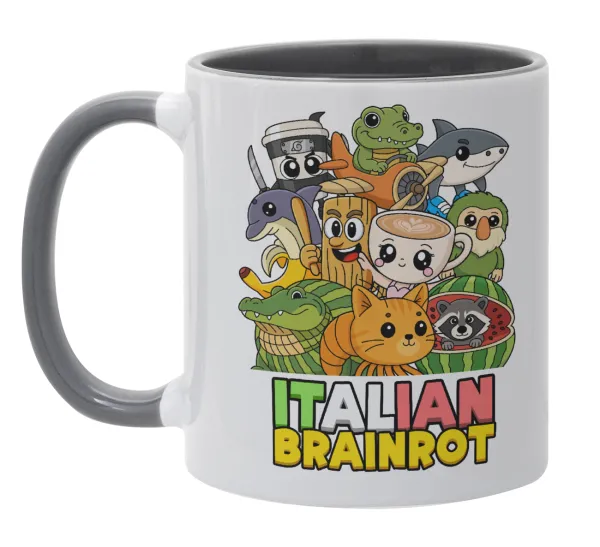 Italian Brainrot friends — Κούπα χρωματιστή γκρι, κεραμική, 330ml