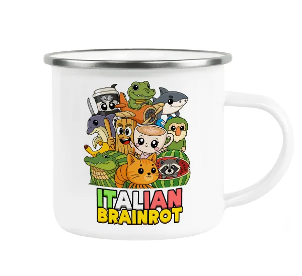 Italian Brainrot friends — Metallic enamel cup white 360ml