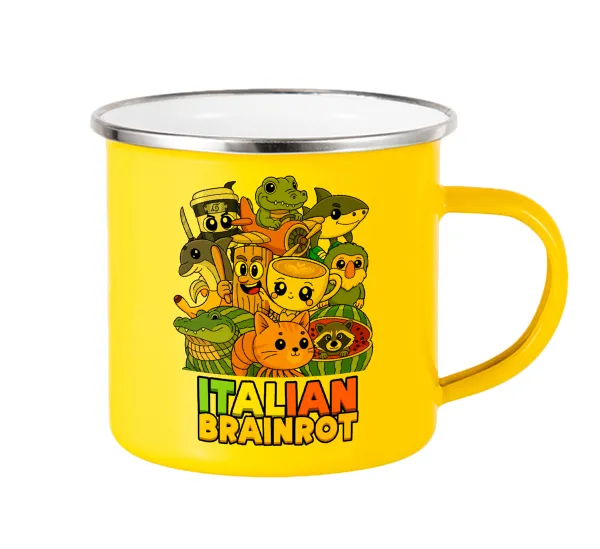 Italian Brainrot friends — Yellow Enamel Metallic Cup 360ml