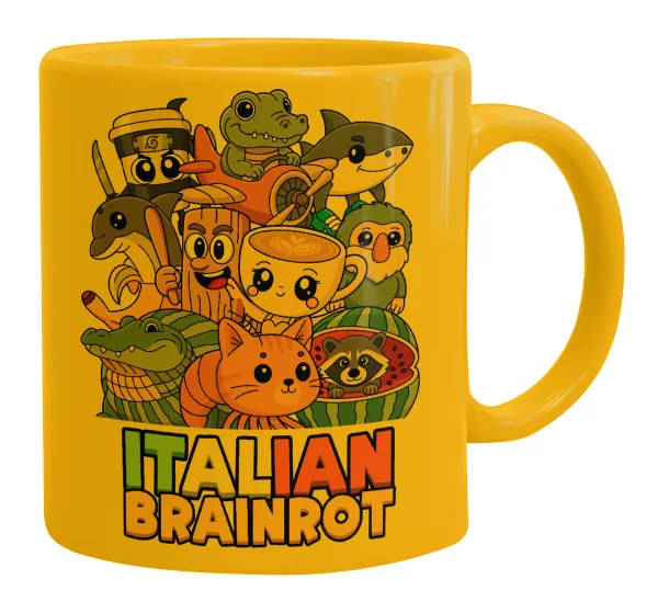 Italian Brainrot friends — Ceramic coffee mug yellow, 330ml