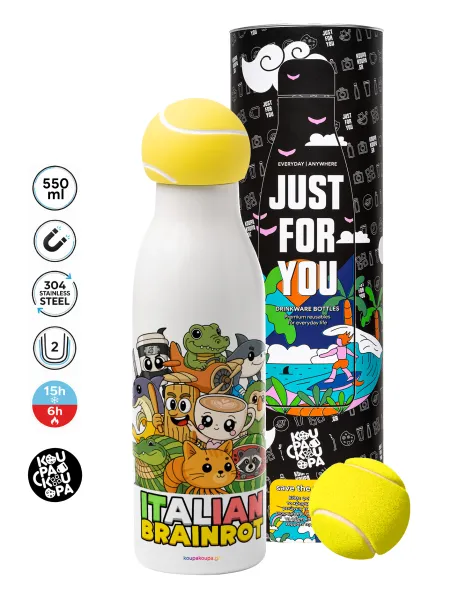 Italian Brainrot friends — Tennis ball Metal mug thermos White, double wall, 550ml