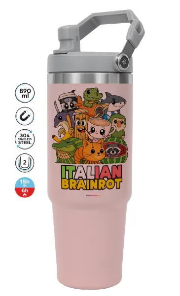 Italian Brainrot friends — PINK Travel Tumbler with Handle 890ml
