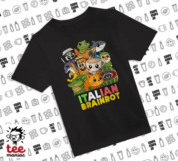 Italian Brainrot friends — ΜΑΥΡΟ Άνετο παιδικό T-Shirt από 100% βαμβάκι, για κάθε μέρα. Vegan & OEKO-TEX πιστοποιημένο.