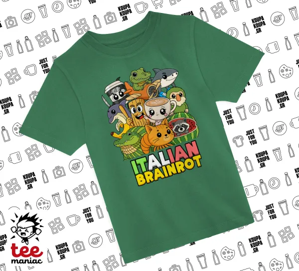 Italian Brainrot friends — GREEN childrens T-Shirt made of 100% cotton, for every day. Vegan & OEKO-TEX certified.