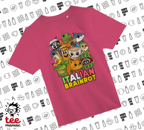 Italian Brainrot friends — PINK childrens T-Shirt made of 100% cotton, for every day. Vegan & OEKO-TEX certified.
