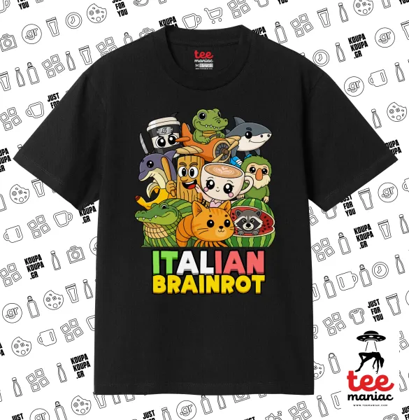 Italian Brainrot friends — ΜΑΥΡΟ Κλασικό T-Shirt, διπλής ραφής, χωρίς πλευρικές ραφές από 100% βαμβάκι. Vegan & OEKO-TEX πιστοποιημένο.