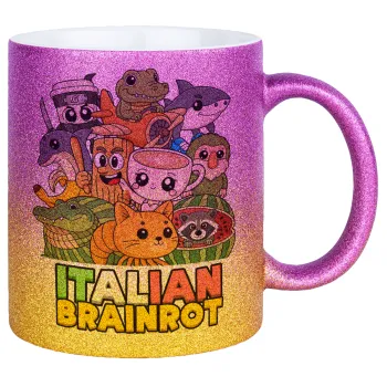 Italian Brainrot friends, Κούπα Χρυσή/Ροζ Glitter, κεραμική, 330ml