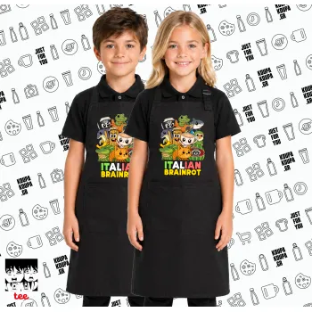 Italian Brainrot friends, Μαύρη ΠΑΙΔΙΚΗ Ποδιά μακριά Σεφ ολόσωμη με τσέπες