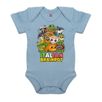 Italian Brainrot friends, Βρεφικό φορμάκι μωρού, 0-18 μηνών, Μπλε, 100% Organic Cotton, κοντομάνικο