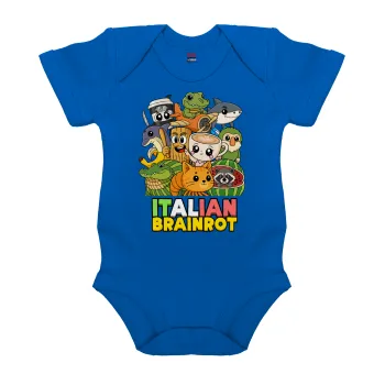 Italian Brainrot friends, Βρεφικό φορμάκι μωρού, Μπλε Κοβαλτίου, 100% Organic Cotton, κοντομάνικο