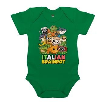 Italian Brainrot friends, Βρεφικό φορμάκι μωρού, ΠΡΑΣΙΝΟ, 100% Organic Cotton, κοντομάνικο