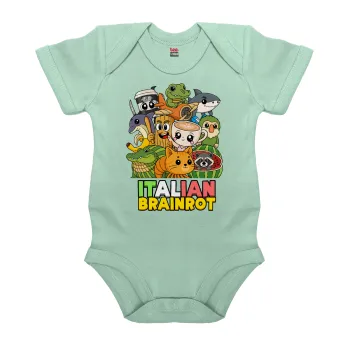 Italian Brainrot friends, Βρεφικό φορμάκι μωρού, 0-18 μηνών, mint (Μέντα), 100% Organic Cotton, κοντομάνικο