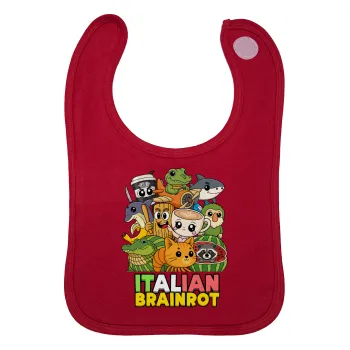 Italian Brainrot friends, Σαλιάρα με Σκρατς Κόκκινη 100% Organic Cotton (0-18 months)
