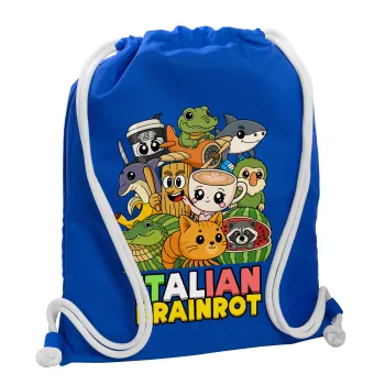 Italian Brainrot friends, Τσάντα πλάτης πουγκί GYMBAG Μπλε, με τσέπη (40x48cm) & χονδρά κορδόνια