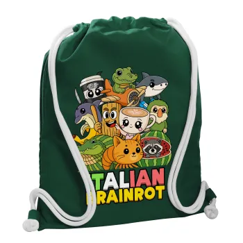 Italian Brainrot friends, Τσάντα πλάτης πουγκί GYMBAG BOTTLE GREEN, με τσέπη (40x48cm) & χονδρά λευκά κορδόνια