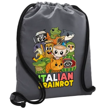 Italian Brainrot friends, Τσάντα πλάτης πουγκί GYMBAG ΓΚΡΙ, με τσέπη (40x48cm) & χονδρά κορδόνια