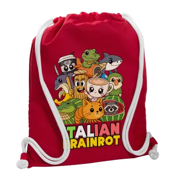 Italian Brainrot friends, Τσάντα πλάτης πουγκί GYMBAG Κόκκινη, με τσέπη (40x48cm) & χονδρά κορδόνια