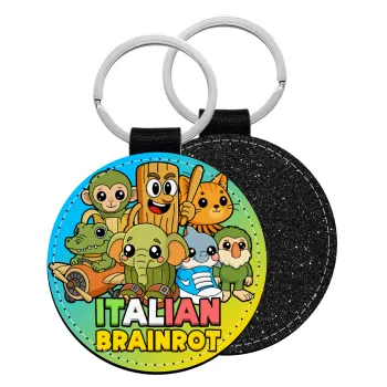 Italian Brainrot friends, Μπρελόκ Δερματίνη, στρογγυλό ΜΑΥΡΟ (5cm)