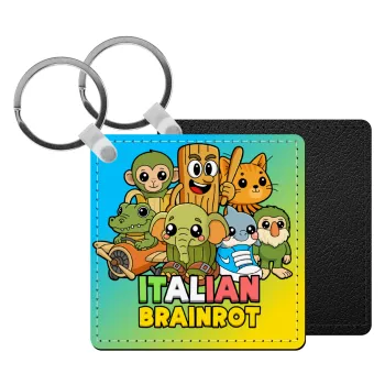 Italian Brainrot friends, Μπρελόκ Δερματίνη, τετράγωνο ΜΑΥΡΟ (5x5cm)