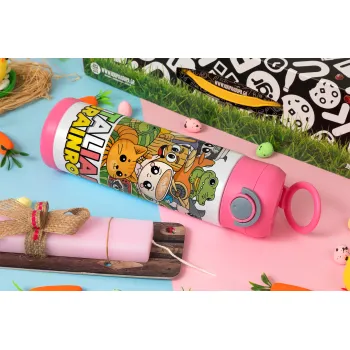 Italian Brainrot friends, Easter candle, Childrens hot water bottle, stainless steel, with safety straw, PINK (500ml)